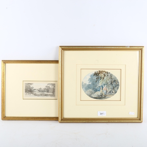 341 - Rev John Swete (circa 1752 - 1821), rustics in a Devon landscape, 13cm x 17cm, and a small pencil an... 