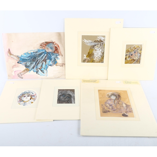 362 - Karla Buchel (flourished 1930s), group of watercolours, studies of children and doll's, 1 framed + 7... 