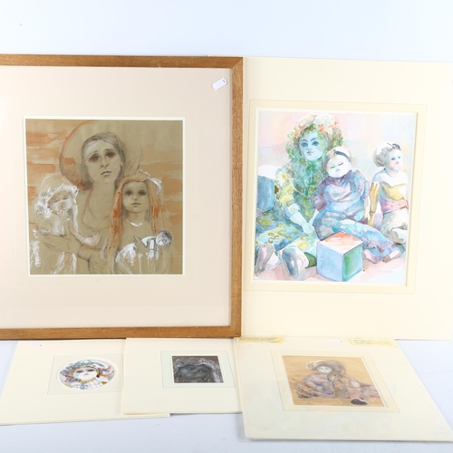 362 - Karla Buchel (flourished 1930s), group of watercolours, studies of children and doll's, 1 framed + 7... 