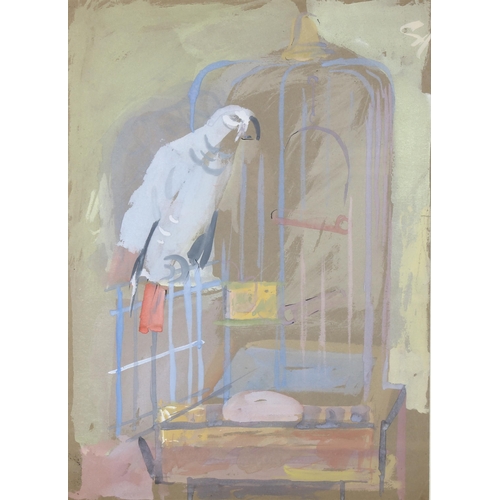 364 - Austin Taylor, parrot and cage, watercolour, 38cm x 27cm, framed