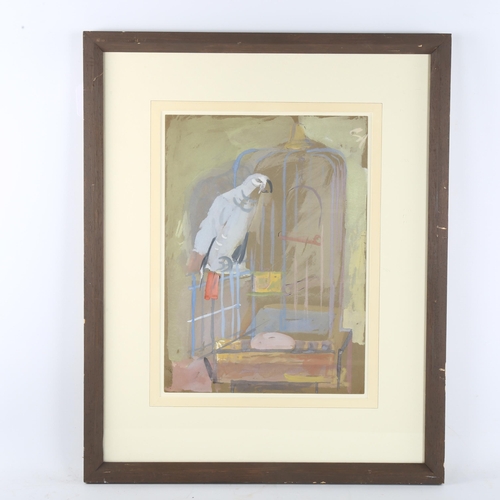 364 - Austin Taylor, parrot and cage, watercolour, 38cm x 27cm, framed