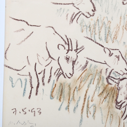 368 - Mary Audsley (1919 - 2008), goats, pastel and crayon, signed and dated 1993, 31cm x 24cm, framed