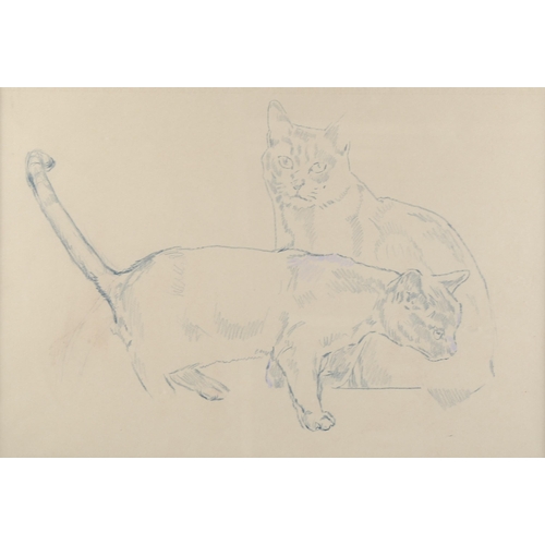 370 - Spencer Roberts (1920 - 1997), 2 cats, crayon on paper, 32cm x 47cm, framed