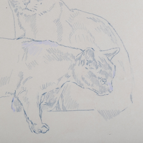 370 - Spencer Roberts (1920 - 1997), 2 cats, crayon on paper, 32cm x 47cm, framed