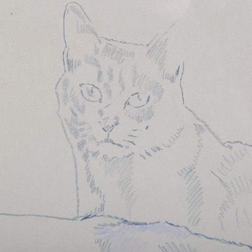 370 - Spencer Roberts (1920 - 1997), 2 cats, crayon on paper, 32cm x 47cm, framed