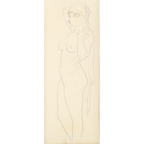 371 - Noel Rooke (1881 - 1953), nude life study, pencil on paper, unsigned, 35cm x 14cm, mounted