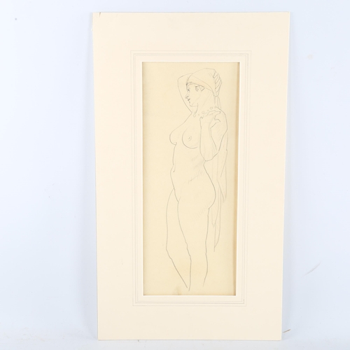 371 - Noel Rooke (1881 - 1953), nude life study, pencil on paper, unsigned, 35cm x 14cm, mounted