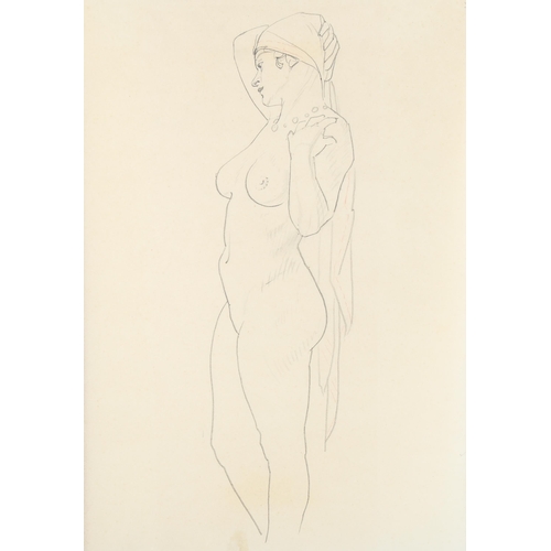 371 - Noel Rooke (1881 - 1953), nude life study, pencil on paper, unsigned, 35cm x 14cm, mounted