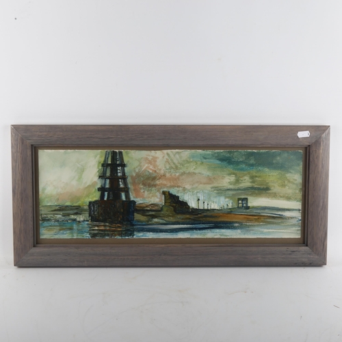 376 - Chris Chasey, on the Rother, pair of acrylics on paper, 35cm x 98cm, together with a coastal scene b... 