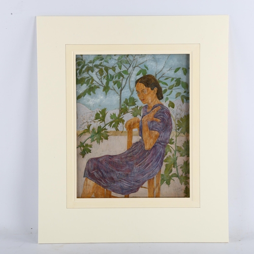 378 - Silvia Baker, portrait of Greek woman, gouache on paper, signed, 29cm x 23cm, mounted