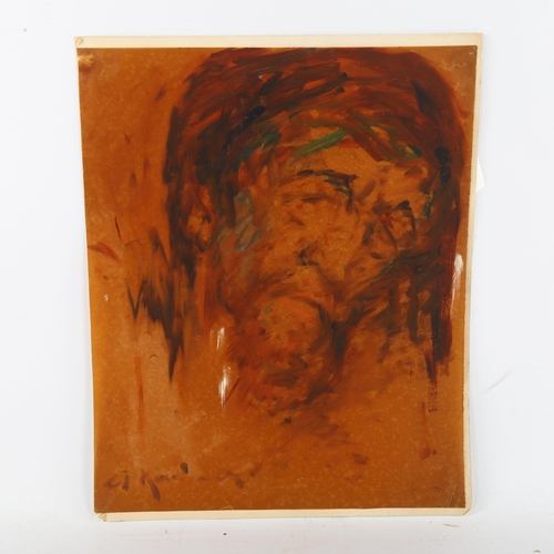 383 - Heady study of a man, gouache on brown paper, indistinctly signed, 35cm x 29cm, unframed