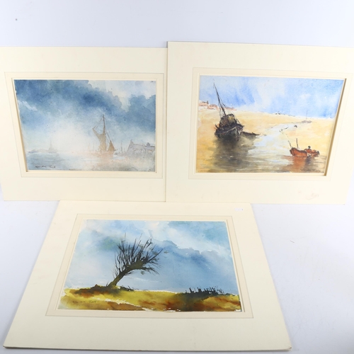 387 - William Tuck (1900 - 1999), 3 watercolours, marine and landscape scenes, all signed, 25cm x 35cm, mo... 