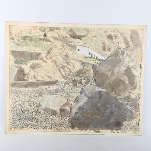 388 - Erik Smith RWS (1914 - 1972), cliff buildings, signed and dated 1962, 41cm x 51cm, unframed