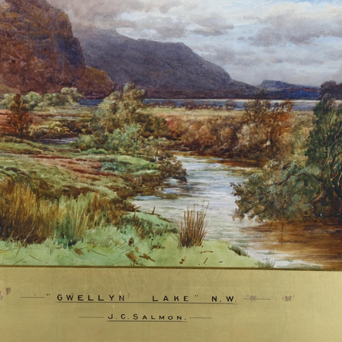 389 - John Cuthbert Salmon (1844 - 1917), Gwellyn Lake North Wales, watercolour, signed, 42cm x 58cm, moun... 