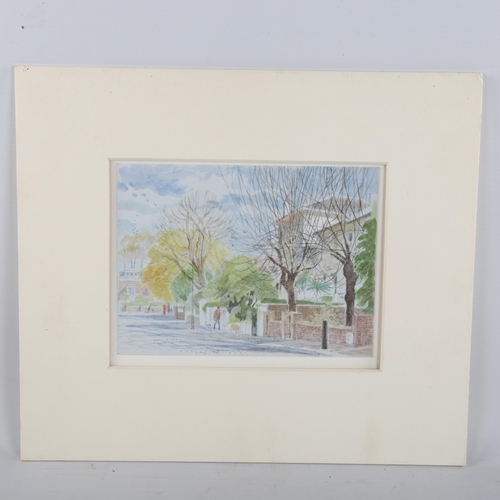 391 - Charlotte Halliday (born 1935), street scene, watercolour, 15cm x 20cm, mounted