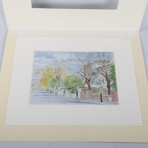 391 - Charlotte Halliday (born 1935), street scene, watercolour, 15cm x 20cm, mounted