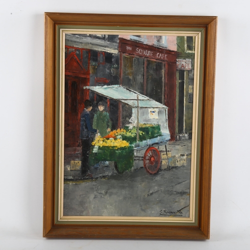 392 - S Turner, market barrow, oil on board, signed and dated 1976, 35cm x 24cm, framed