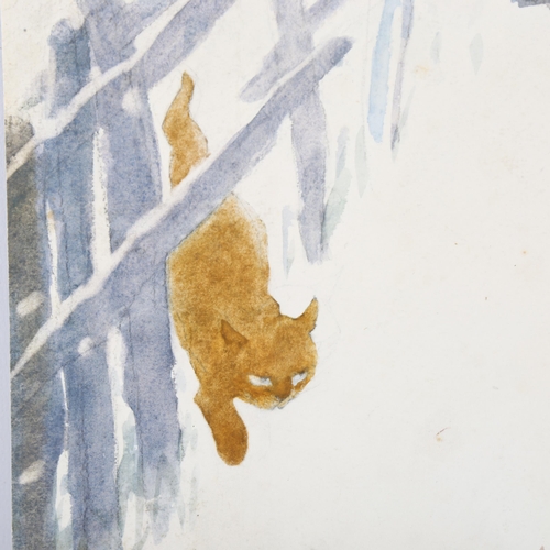 395 - Frank Hart, cat and bird, watercolour, signed, 32cm x 27cm, unframed