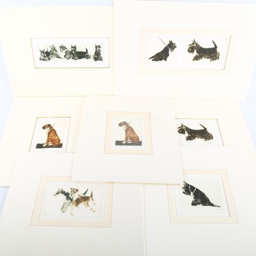 398 - Irena Makoveeva, group of 7 small coloured etchings, studies of dogs, mounted (7)