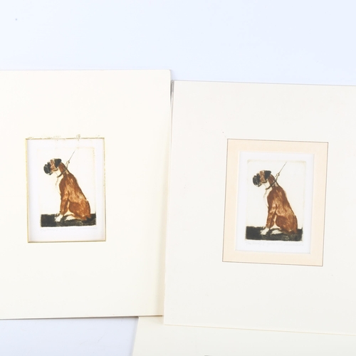 398 - Irena Makoveeva, group of 7 small coloured etchings, studies of dogs, mounted (7)