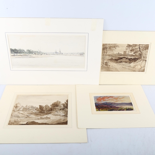 401 - Muirhead Bone (1876 - 1953), river scene, Rouen, signed, 16cm x 35cm, together with 3 other 19th cen... 