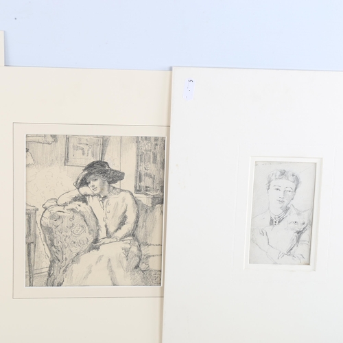 403 - Hilda Drayton (born 1911), 2 pencil drawings, woman in a doorway, 22cm x 16cm, together with 4 other... 