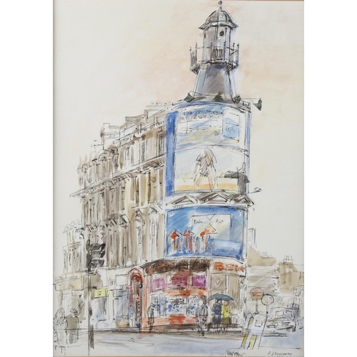 406 - Audrey Lanceman (born 1931), Pentonville Road/King's Cross, watercolour, signed, 29cm x 20cm, mounte... 