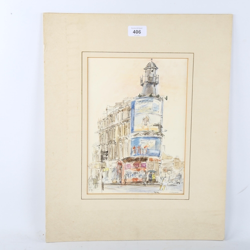 406 - Audrey Lanceman (born 1931), Pentonville Road/King's Cross, watercolour, signed, 29cm x 20cm, mounte... 