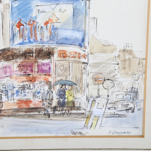 406 - Audrey Lanceman (born 1931), Pentonville Road/King's Cross, watercolour, signed, 29cm x 20cm, mounte... 