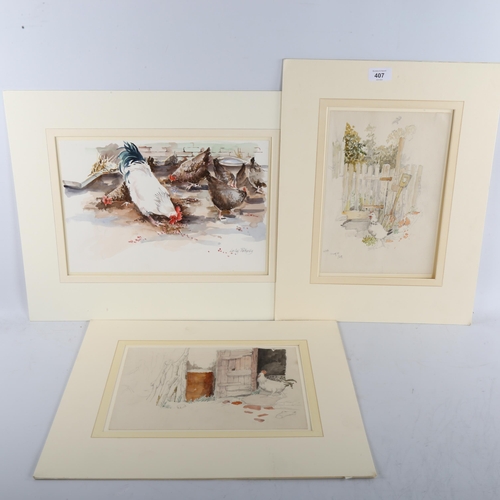 407 - Harry Bush (1883 - 1957), 2 watercolours, garden scenes, 1949, 29cm x 20cm, and Lesley Fotherby, wat... 