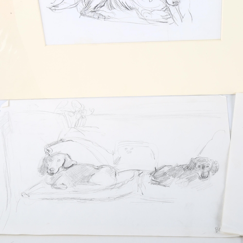 409 - A group of 11 drawings, watercolours and sketches of dogs, including works by Audrey Lanceman and Hu... 