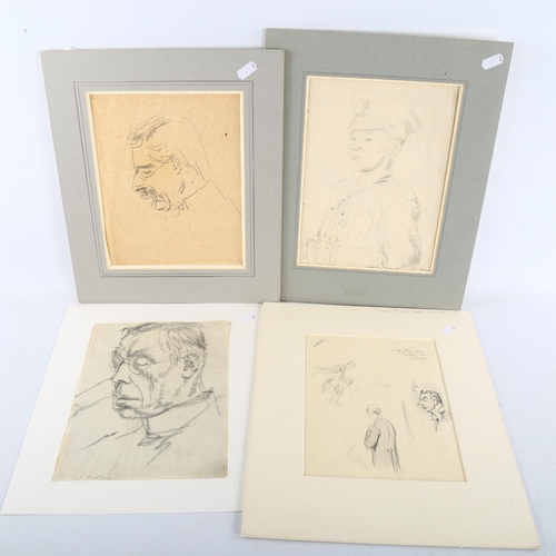 4 portrait sketches, including works by Powys Evans (Quiz) x 2, and ...