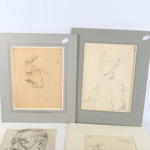 412 - 4 portrait sketches, including works by Powys Evans (Quiz) x 2, and Edward Tennyson Reed, unframed (... 