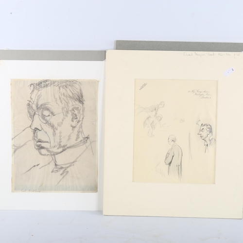 412 - 4 portrait sketches, including works by Powys Evans (Quiz) x 2, and Edward Tennyson Reed, unframed (... 