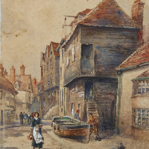 413 - 19th century English School, double-sided fishing harbour scenes, watercolour, unsigned, 45cm x 30cm... 