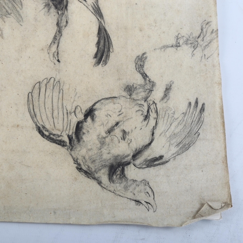 417 - A sheet of 19th/20th century charcoal/pencil sketches of game birds, unsigned, 37cm x 52cm, unframed