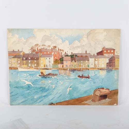 421 - 20th century British School, harbour scene, watercolour, unsigned, 26cm x 38cm, unframed