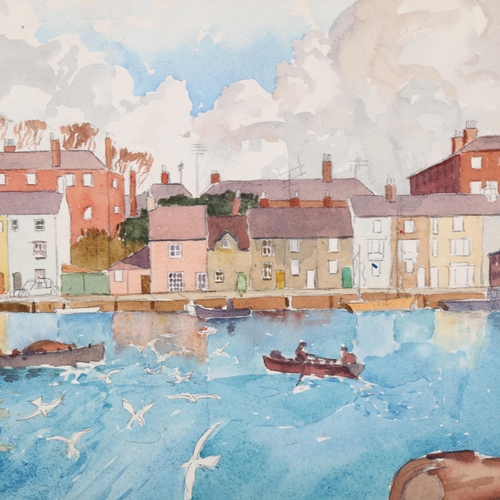 421 - 20th century British School, harbour scene, watercolour, unsigned, 26cm x 38cm, unframed