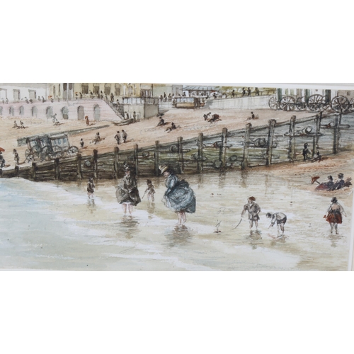 422 - 3 x 19th century watercolours, beach scenes at Brighton, Eastbourne, and Beachy Head (Edward Duncan)... 