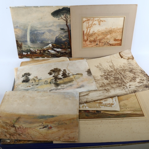 424 - A folder of mixed 18th and 19th century watercolours and drawings