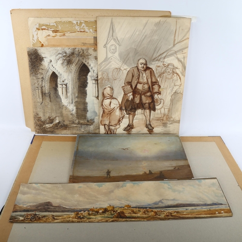 424 - A folder of mixed 18th and 19th century watercolours and drawings