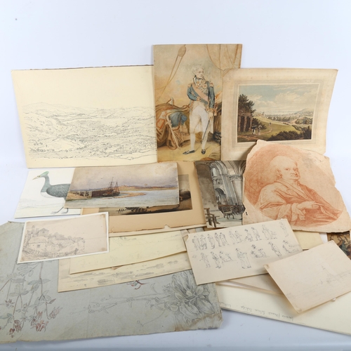 425 - A folder of mixed 18th and 19th century drawings and sketches