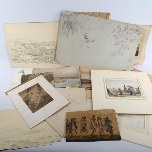 425 - A folder of mixed 18th and 19th century drawings and sketches