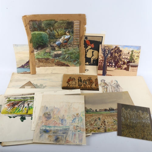 428 - A folder of 20th century watercolours, various artists