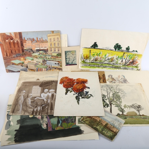 428 - A folder of 20th century watercolours, various artists