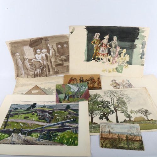 428 - A folder of 20th century watercolours, various artists