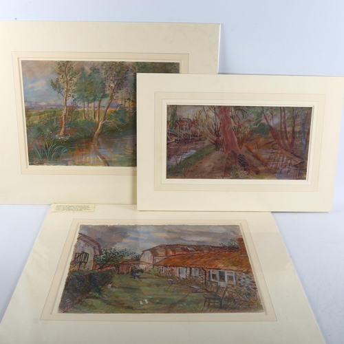 436 - Austin Taylor (1908 - 1992), 3 rural landscapes, watercolour/body colour, mounted (3)