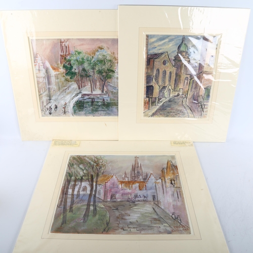 443 - Austin Taylor (1908 - 1992), 3 Continental village scenes, watercolour, mounted (3)