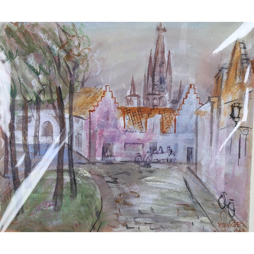 443 - Austin Taylor (1908 - 1992), 3 Continental village scenes, watercolour, mounted (3)