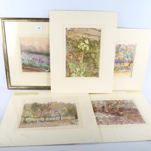 445 - Maurice Sheppard (born 1947), 5 garden/orchard scenes, 1 framed + 4 mounted (5)